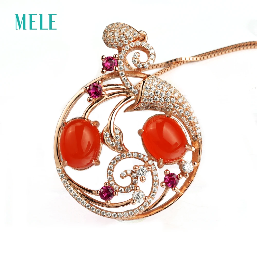 Натуральный темно красный агат 925 Серебряный кулон с 2 шт. овальной огранки 8 мм * 10