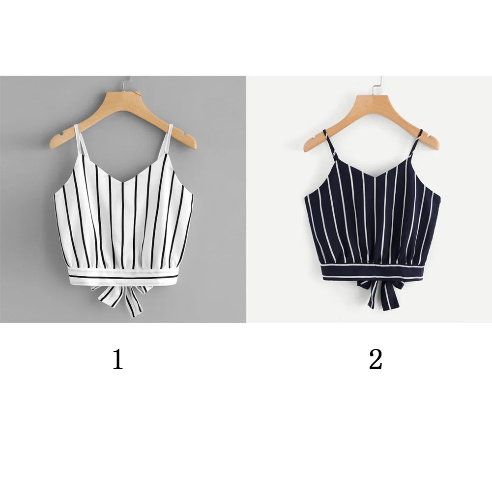 Женские Модные безрукавки полосатый v образный вырез с открытыми плечами кроп