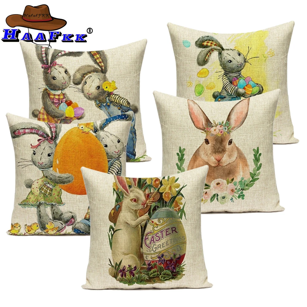 Мультяшный Пасхальный милый смайлик кролик цвет яйца домашний льняной чехол для