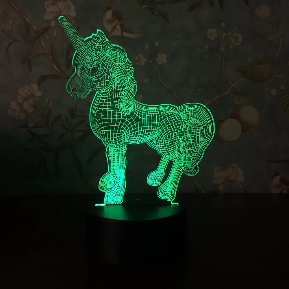 Единорог 3D светодиодный светильник ночник многоцветный RGB лампа Рождественский