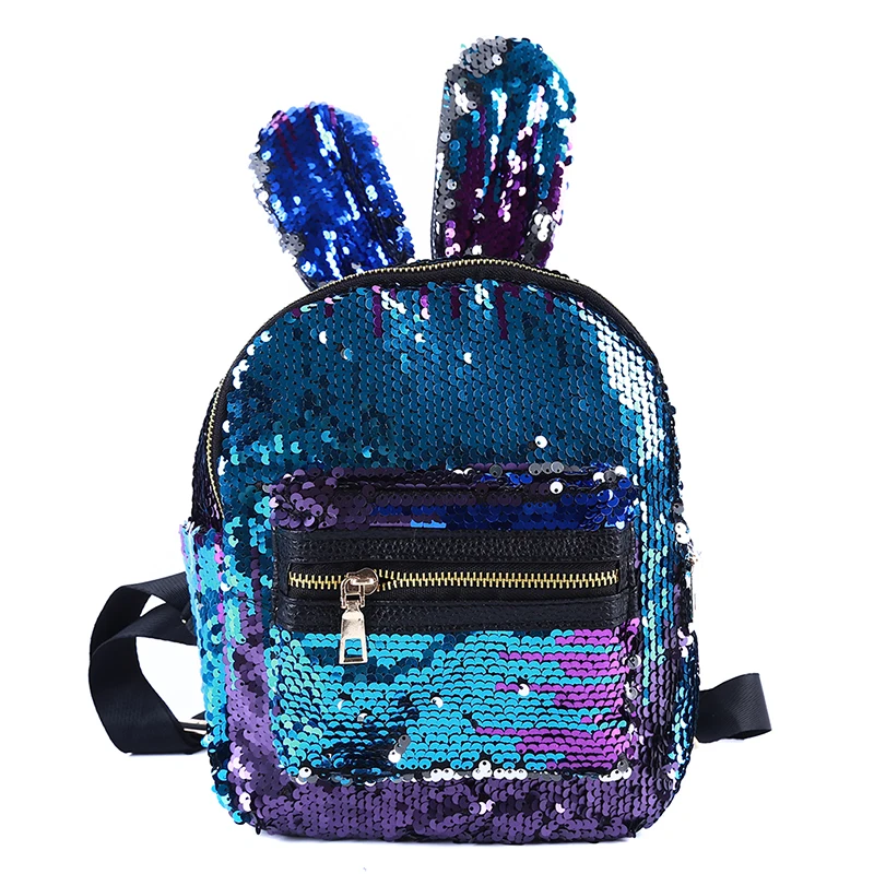 Women Cute Rabbit Ears Sequins Backpack Double Shoulder Bag Mini Backpacks Children Girls Travel Knapsack Simple Fashion | Багаж и сумки