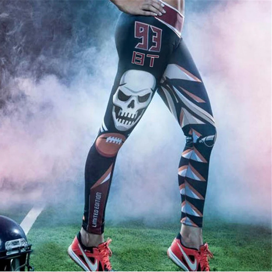 Спортивные женские леггинсы с 3D принтом черепа брюки высокой талией