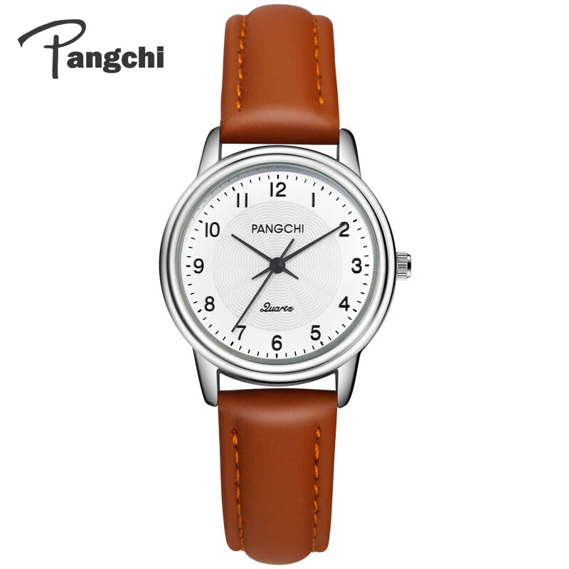 

PANGCHI Lady Vintage Leather Couple Watches Classic Brown Digital Small Dial Quartz Wristwatches Woman Casual Dress Watch Female