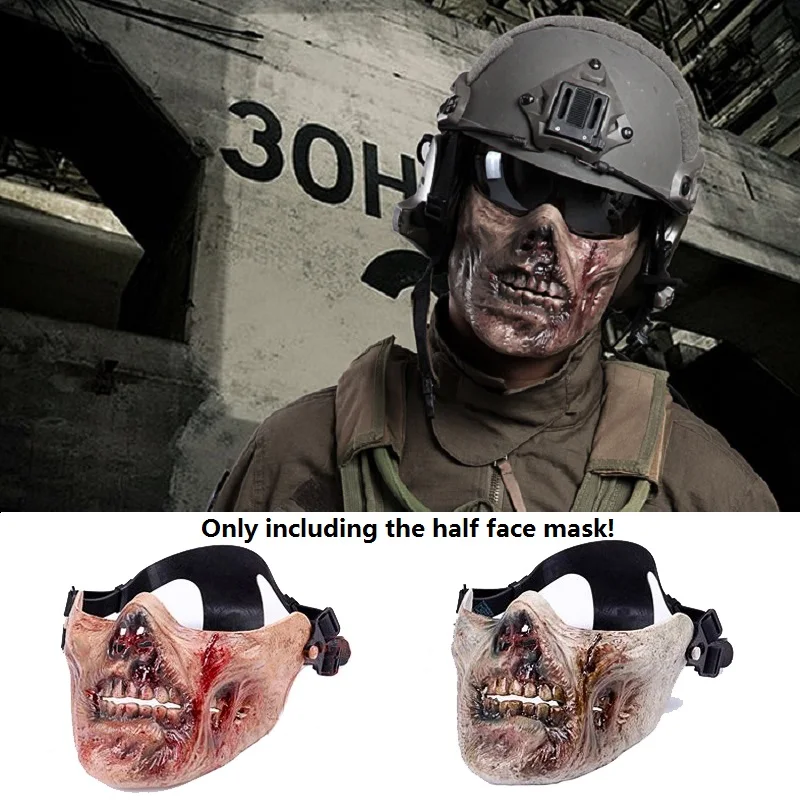 3D Unisex Half Face Cycling Mask Tactical Airsoft Protective Zombie Mask for Military Paintball Hunting CS Halloween Party Mask