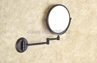 bathroom accessory black oil rubbed bronze frame arm folding wall mounted round shape makeup shave vanity mirror wba628
