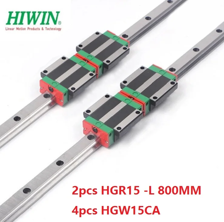 

100% оригинальная линейная направляющая Hiwin HGR15 -L 800 мм + 4 шт. HGW15CA HGW15CC, блок фланцевой каретки для фрезерного станка с ЧПУ, 2 шт.