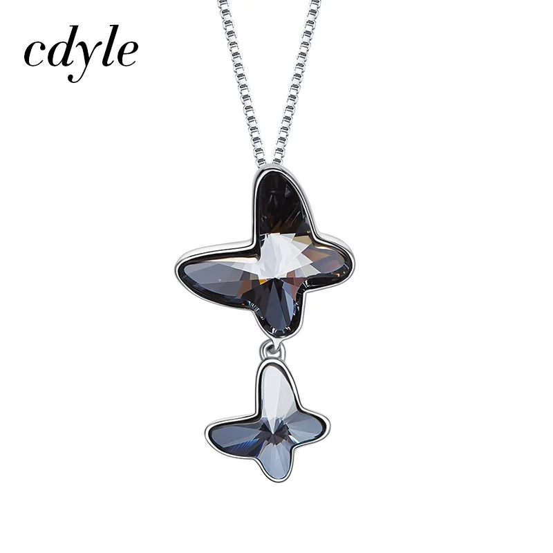 Silver Color Cdyle стерлингового серебра 925 ожерелье украшено кристаллами от Swarovski бабочки подвесные женские украшения ожерелье - Окраска металла: Silver Color