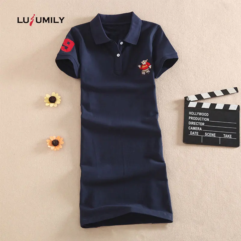 Lusumily 2XL 3XL повседневные платья поло с рисунком медведя летние топы одежда