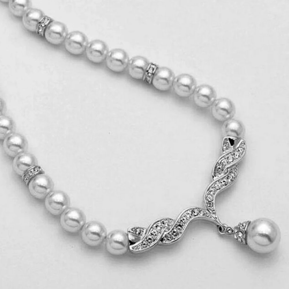 Bridal Women Necklace Faux Pearl Rhinestone Charms Wedding Earrings Jewelry Set new | Украшения и аксессуары