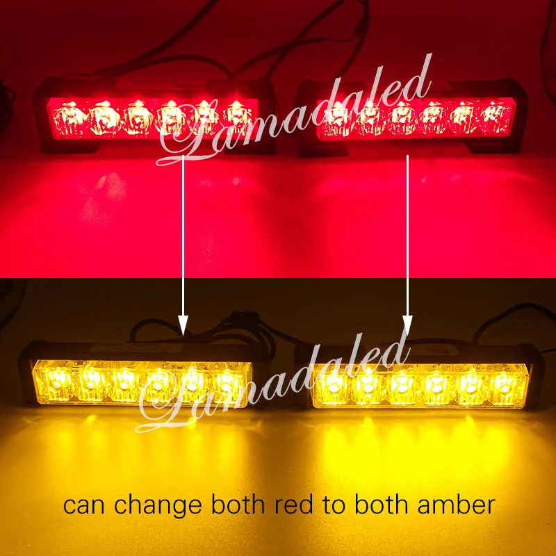 red to amber 2 шт., 16 см, светодиодная Автомобильная решетка, стробоскопический светильник, s бар, автомобильная вспышка, стробоскоп, полицейский светодиодный предупреждающий светильник, маяк, красный, синий - Цвет: red to amber