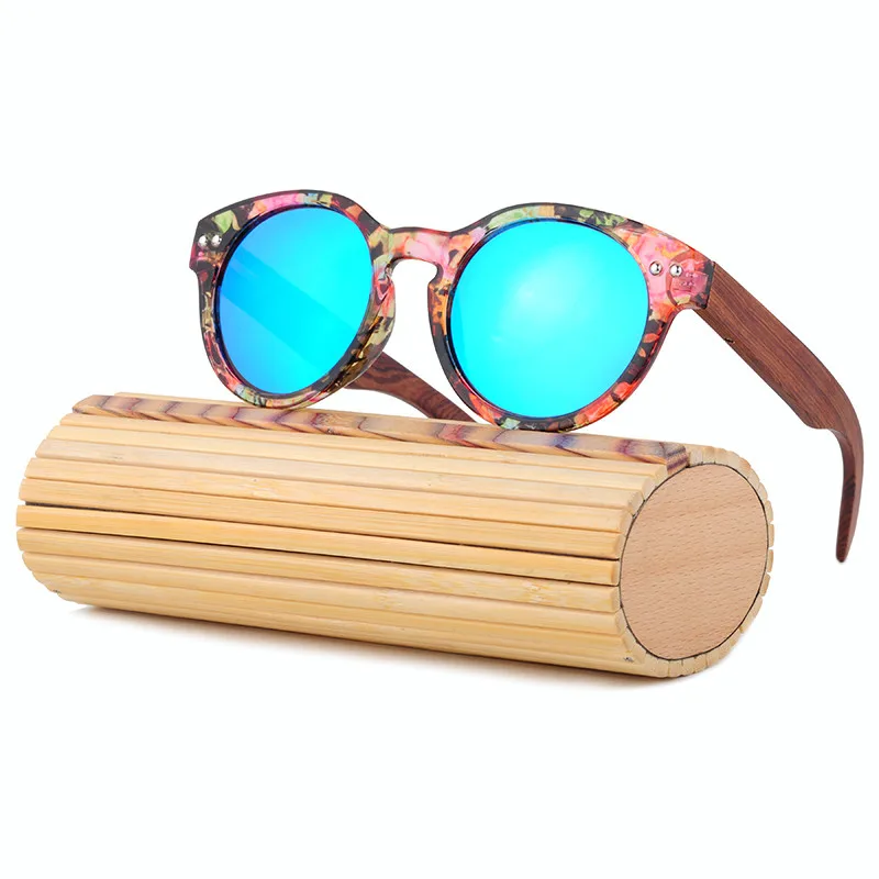 HINDFIELD, бамбуковые женские солнцезащитные очки,, ручная работа, роскошные деревянные солнцезащитные очки, поляризационные, Ретро стиль, солнцезащитные очки, круглая оправа, Uv400, Oculos - Цвет линз: C11 With Case