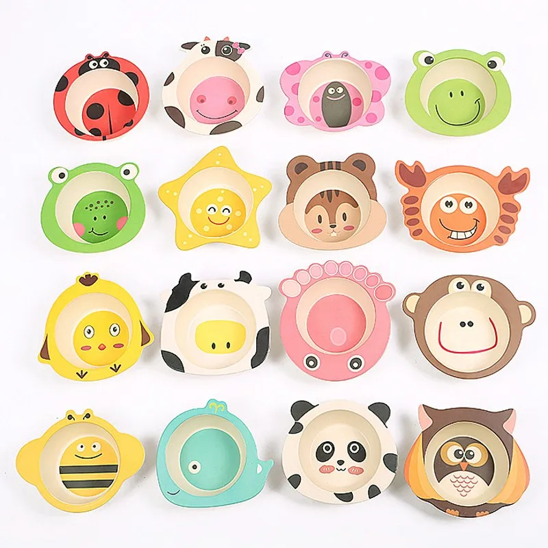 Доступная безопасная мультяшная тарелка посуда для детей из бамбукового волокна