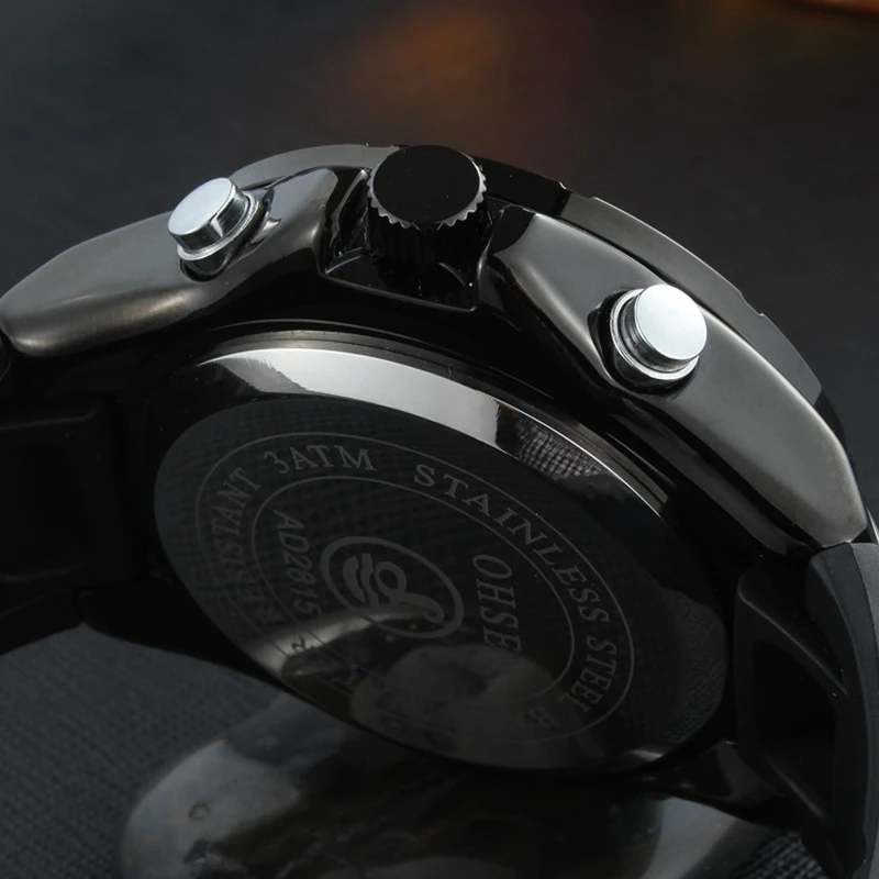 2017 Новый OHSEN цифровой кварц Для мужчин Часы резинкой Желтый Циферблат Открытый