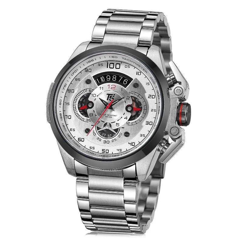 Silver White T5 брендовые роскошные черные золотые мужские часы, военные кварцевые спортивные наручные часы, мужские водонепроницаемые часы с хронографом, спортивные наручные часы - Цвет: Silver White