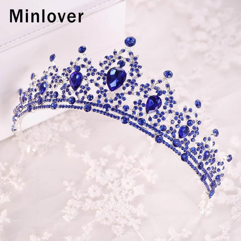 Minlover золото/синий цвет кристалл свадебные диадемы Короны барокко невесты