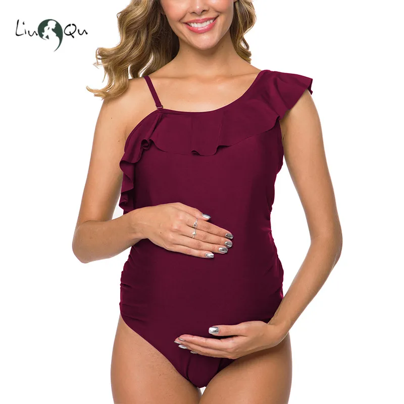 Цельный купальный костюм для беременных на одно плечо асимметричный купальник с
