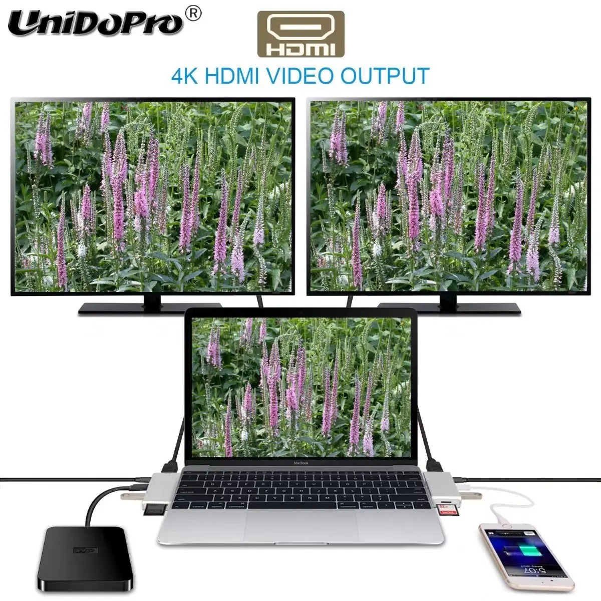 USB C Адаптер Hub с HDMI 4K + 2 портовый 3 0 и кардридер SD для Samsung /Google /Acer /HP /Dell /ASUS /Lenovo /Msi