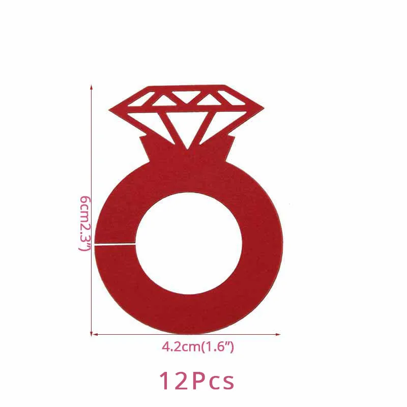 12pcs red 12 шт. кольцо конфетти свадебной вечеринки декор АЛМАЗНОЕ КОЛЬЦО карточки для бокалов помолвка прием гостей в доме невесты поставки - Цвет: 12pcs red