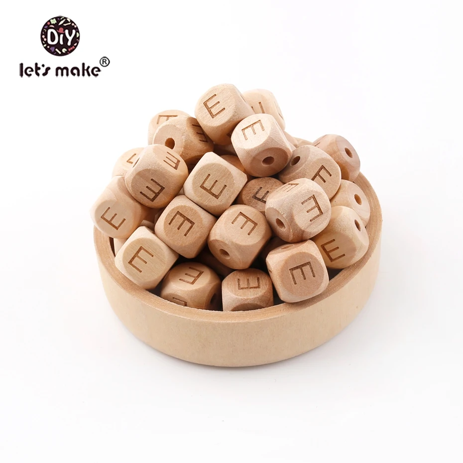 Let's Make-Cuentas de letras de madera con forma cuadrada para dentici&oacute;n de beb&eacute;, collar de dentici&oacute;n de enfermer&iacute;a, joyer&iacute;a, mordedores, 50 Uds.-5