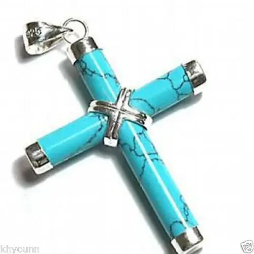 Hot sell ->@@ Hot sale new Style >>>>>New Prayer Cross Crucifix Turquoise Women Men Pendant Necklace Free Chain -Top quality fre