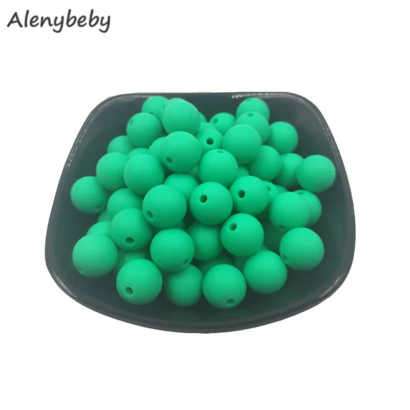 Kelly green 100 шт., для пищевых продуктов круглые силиконовые бусы 15 мм детский аксессуар для прорезывания зубов игрушка DIY соска цепи уход детский прорезыватель BPA бесплатно - Цвет: Kelly green