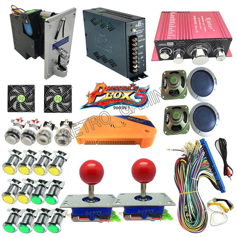 short zippy joystixk 960 в 1 Pandora Box 5 DIY аркадная игра машина комплект с питанием Jamma жгут копия sanwa Джойстик светодиодный Кнопка монетоприемник - Цвет: short zippy joystixk