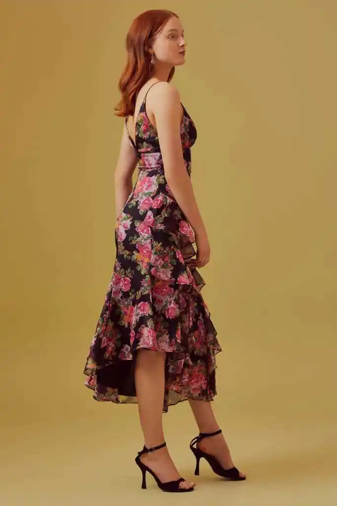 

Womens Floral Printed Dress Summer Beach Party Spaghetti Strap Maxi Dresses Sexy V Neck Sundress Vestidos