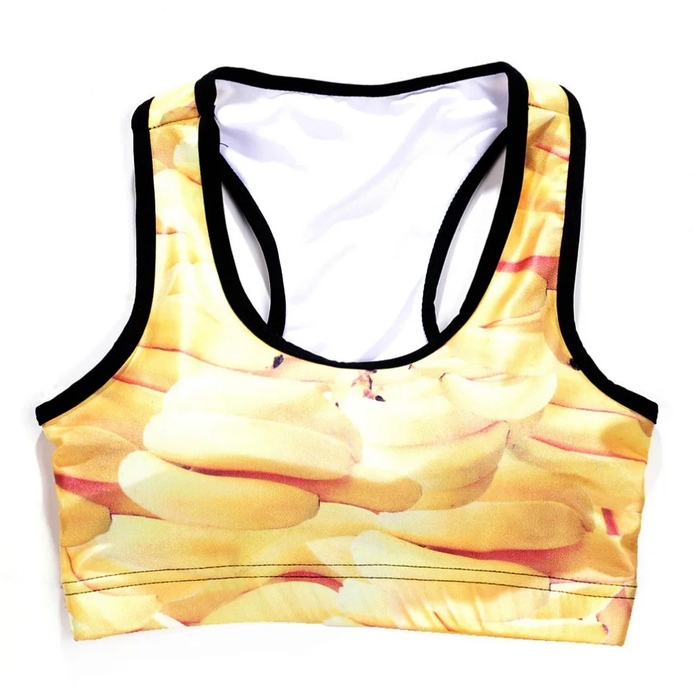 

Women Banana Print Fitness Short Vest Workout Wireless Underwear Seamless Stretch Tank Top Hiphop Soft Bra