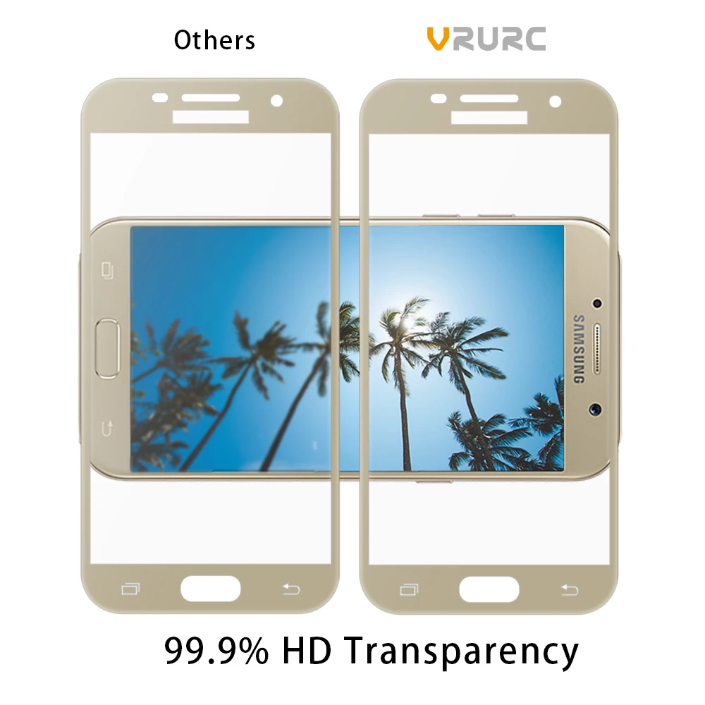 VRURC Tempered glass for Samsung Galaxy A3 A5 2017 A320F A320 SM-A520F A520 Screen protector 2.5D Full cover 9H Protective Film | Мобильные