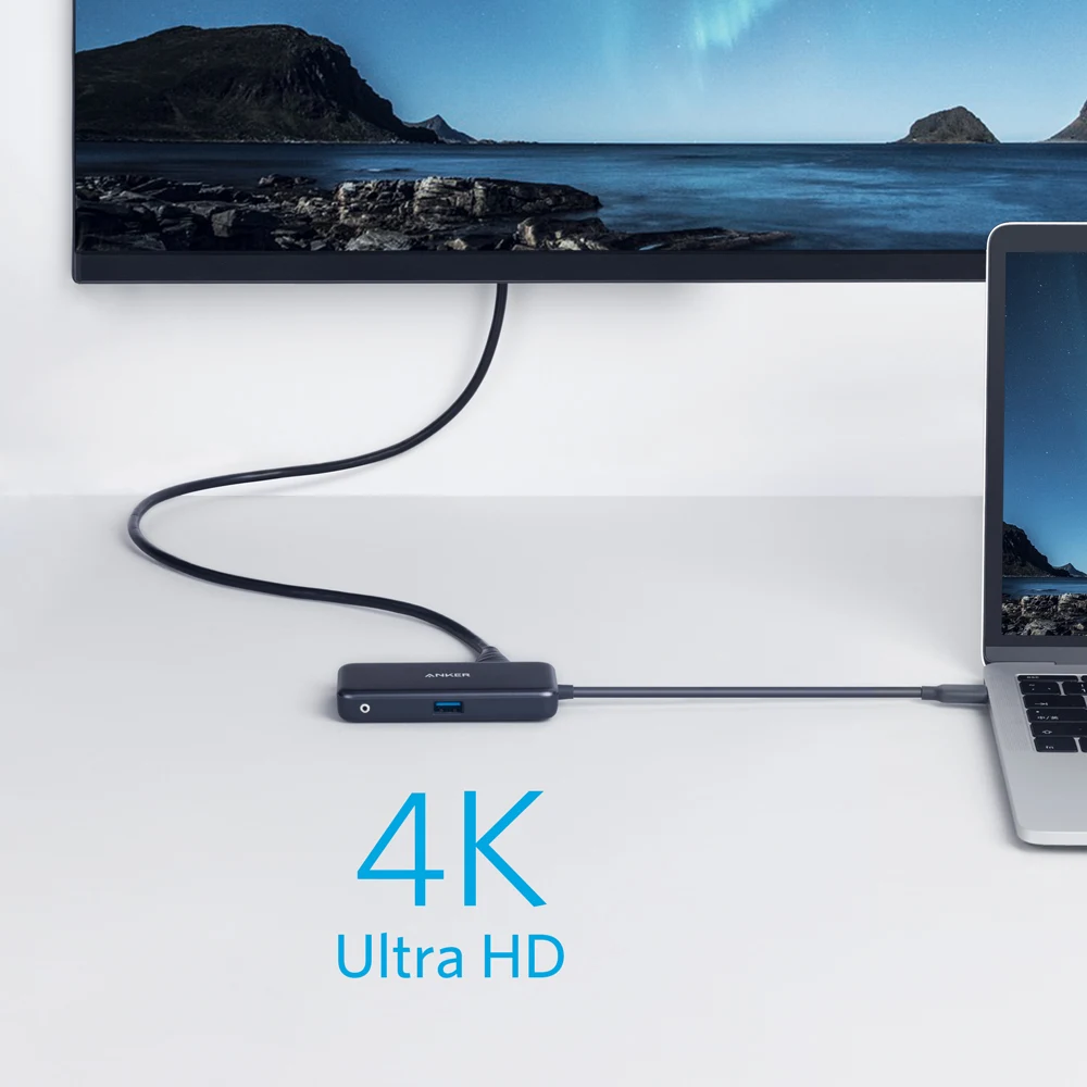 Anker USB C концентратор, 3-в-1 Тип C концентратор, 4K кабель-Переходник USB C на HDMI адаптер, USB 3,0, 60 Вт Мощность доставки зарядки Порты и разъёмы для MacBook Pro и другие