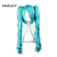 hairjoy green vocaloid miku cosplay wig two braids long curly ponytails synthetic hair wigs for sugar plum mercy from overwatch