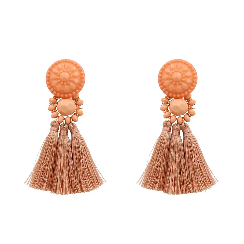 Light peach Новые модные серебряные/Золотые сережки с кисточками для женщин, ручная работа, богемные Винтажные серьги с бусинами, этнические серьги-капли с бахромой, ювелирное изделие - Окраска металла: Light peach