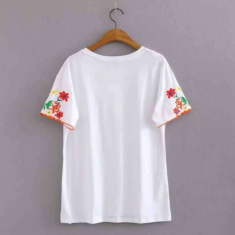 Футболка с вышивкой и рукавами в европейском американском стиле TZE28|Футболки| |