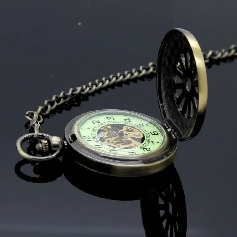 Мужские/женские/детские наручные часы, винтажные Механические карманные часы-скелетоны с ажурным кулоном на цепочке, с подвеской в темноте от AliExpress WW
