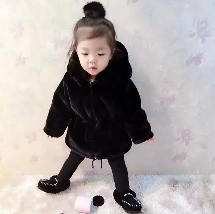 Baby Kids Girls Faux Fur Fleece Party Coat Winter Warm Long Section Hooded Jacket 1-5T Xmas Outerwear | Детская одежда и обувь