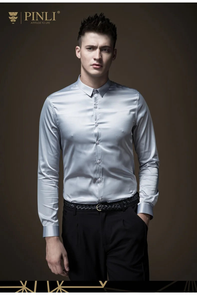 Полный Camisa Social реальные Blusas Pinli Pin Новинка осени Для мужчин рубашка Однотонная одежда самостоятельного ремонта воротник Длинные рукава B183113503