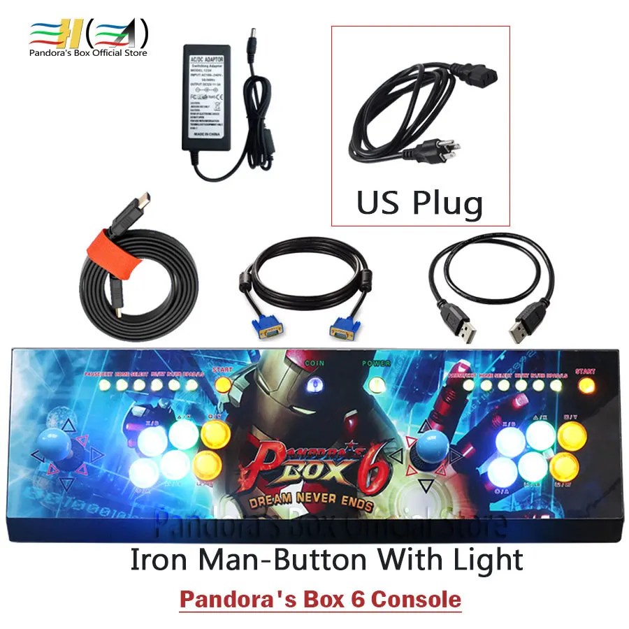 PB6 Ironman light US Ящик Пандоры 6 1300 в 1 игровая консоль комплект Аркада 2 игроки могут добавлять 3000 игры HDMI VGA usb джойстик для ПК видео игры ps3 - Цвет: PB6 Ironman light US