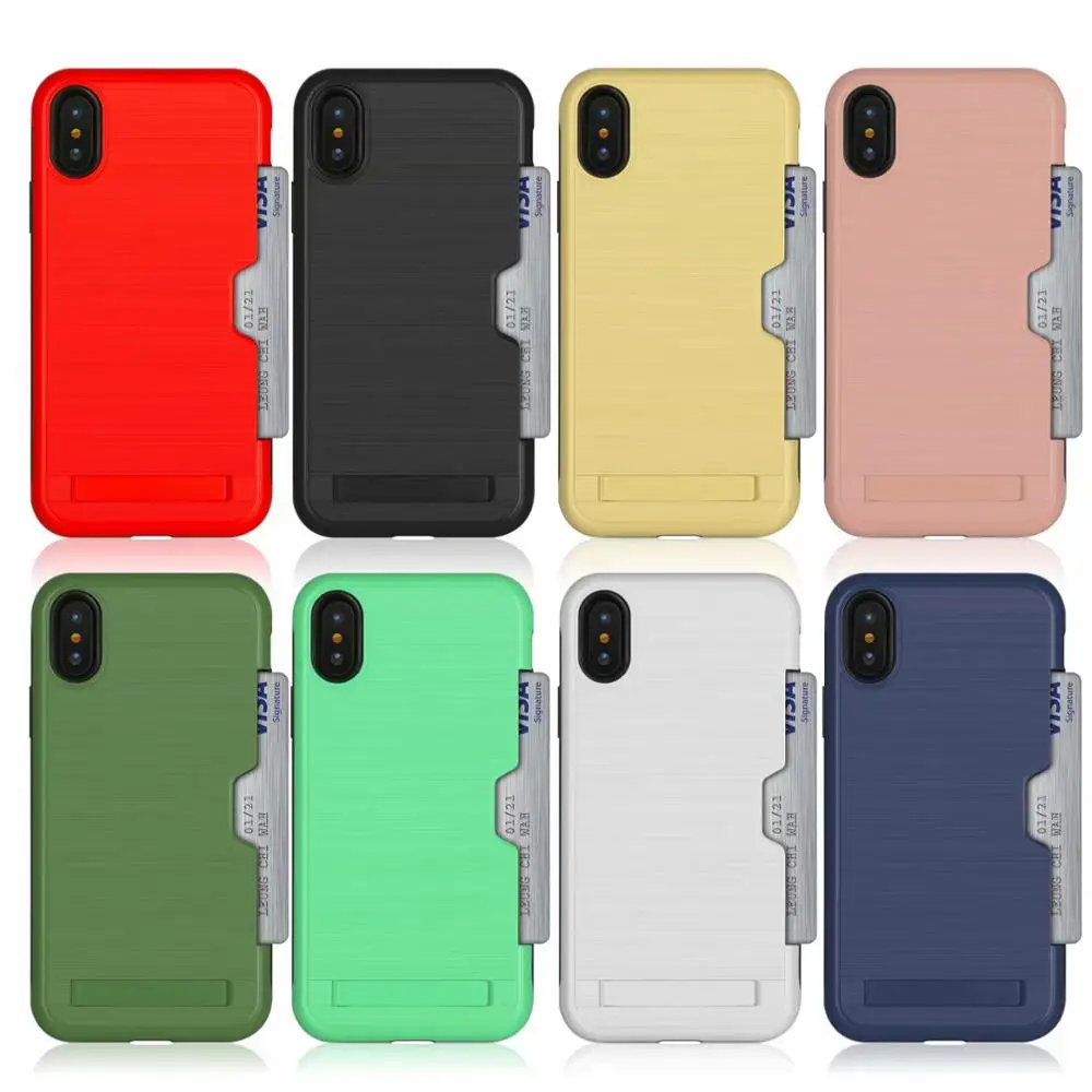 Чехол для iPhone X XR XS MAX слот кредитных карт чехлы бумажников PC + TPU KickstandCover 8 Plus 7 6 S