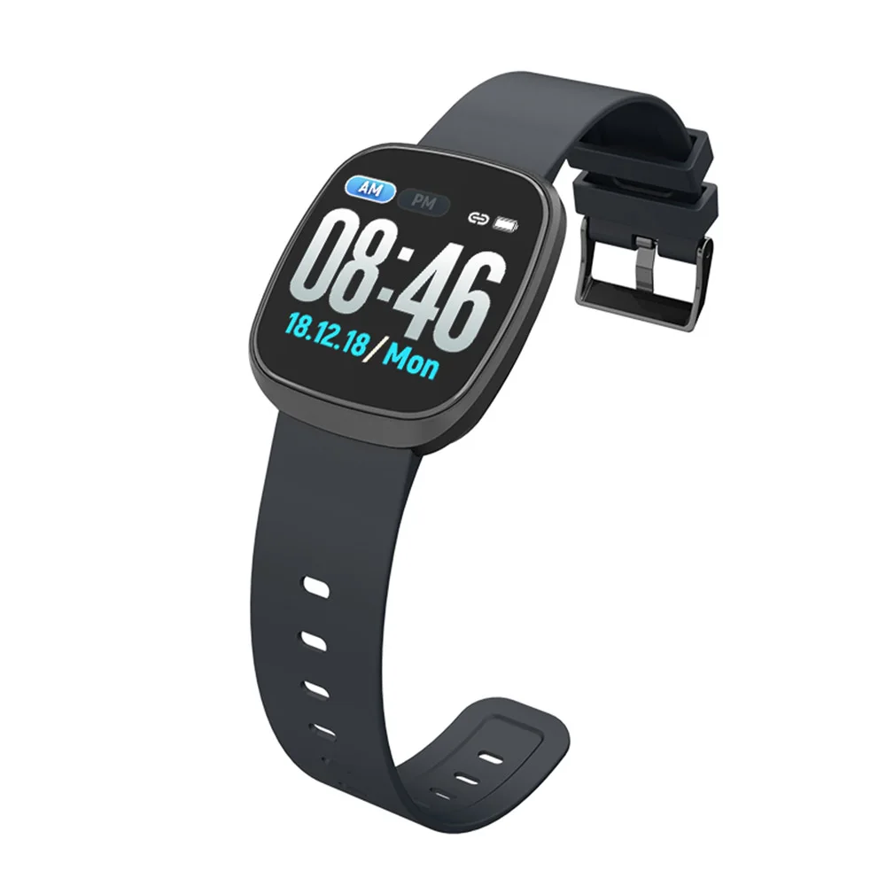 Black silicone strap Умные часы с сенсорным экраном, монитор кровяного давления, пульсометр, умные часы, Bluetooth, relogio inteligente, для мужчин и женщин, android ios - Цвет: Black silicone strap