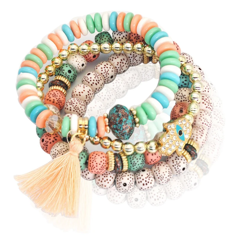 Модные 4 шт./компл. изысканные яркие Винтажные эластичные браслеты с большими