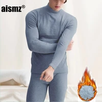 aismz hot sale new thermal underwear mens long autumn winter turtleneck topspants 2 piece set warm thick plus size l 2xl