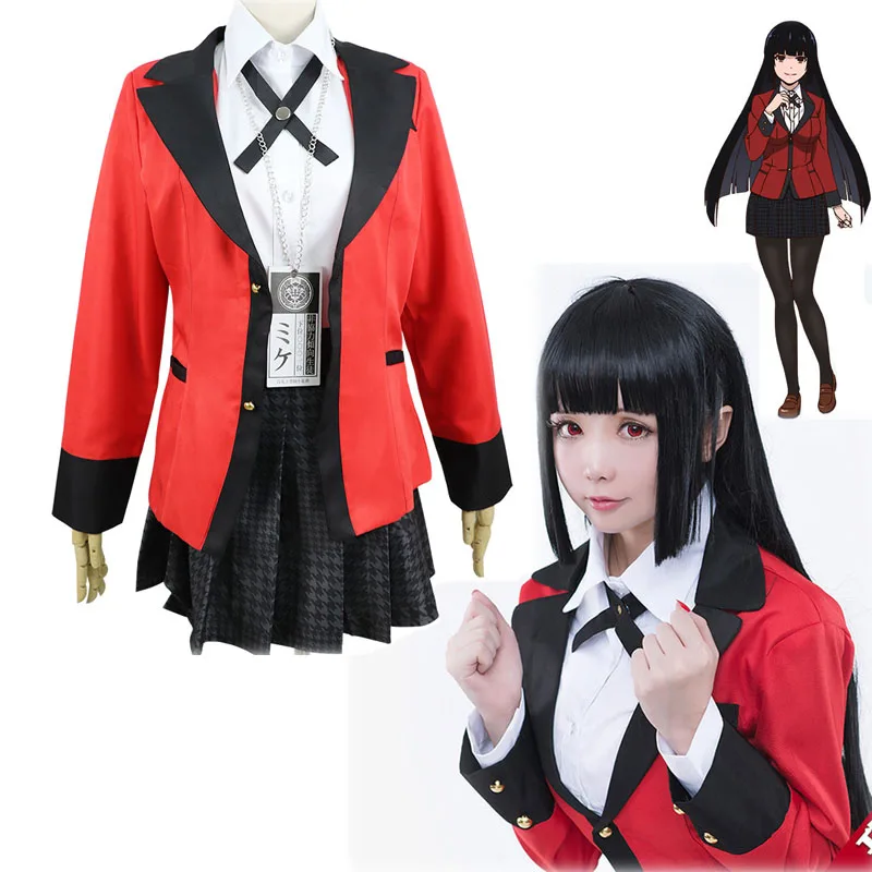 Лидер продаж, аниме Kakegurui Yumeko Jabami, маскарадные костюмы, японская школьная форма для девочек, костюм, полный комплект, куртка+ рубашка+ юбка+ чулки+ галстук