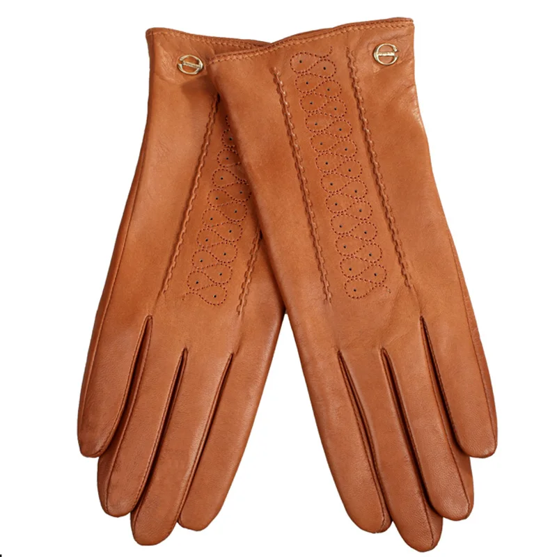 sand color Женские зимние теплые перчатки из натуральной кожи, модные женские перчатки из овчины для вождения, шерстяные кашемировые вязаные перчатки с подкладкой EL001NR - Цвет: sand color