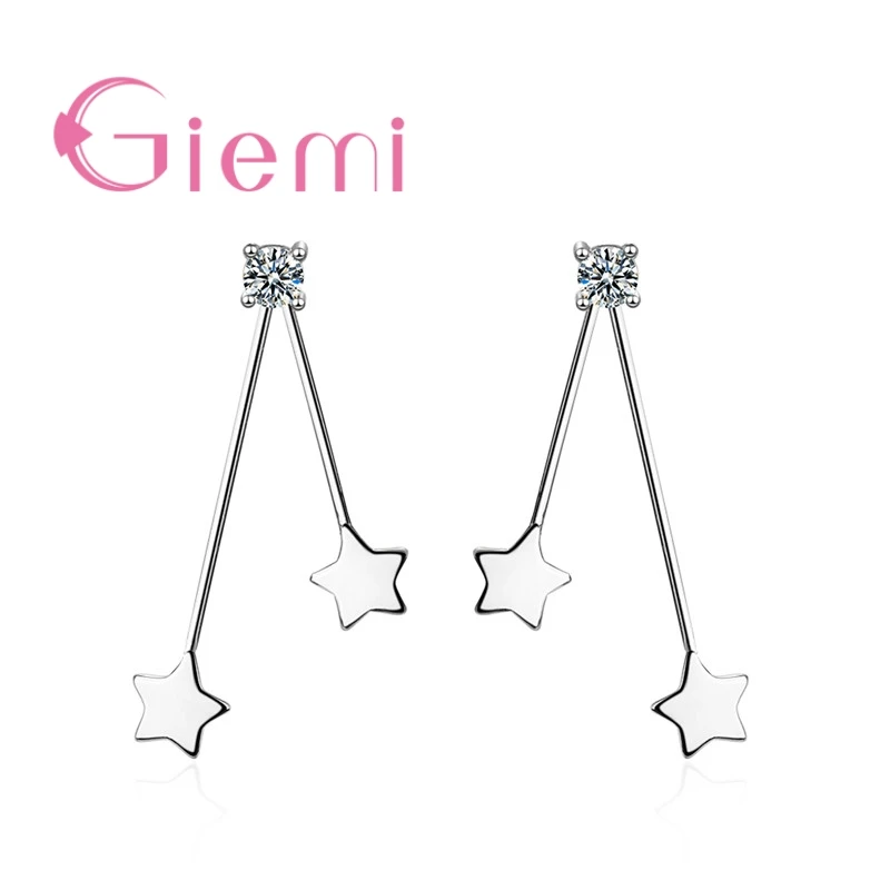 

Real 925 Sterling Silver Fashion Cute Tiny 2 Stars Rhinestone Drop Earrings For Women Beautiful Wedding Jewelry Free Shipping