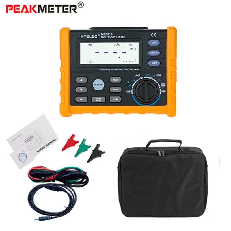 PEAKMETER MS5910 цифровой RCD тестер сопротивления петли мультиметр отключения тока/времени детектор с интерфейсом USB