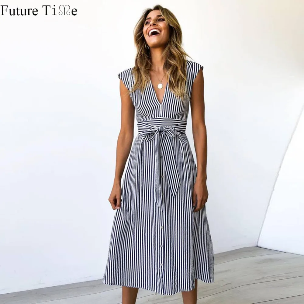 Женское платье в полоску Future Time Элегантное повседневное ТРАПЕЦИЕВИДНОЕ ПЛАТЬЕ с