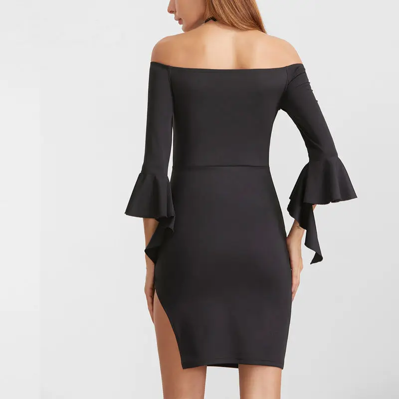 2018 New Pattern Knitting Embroidered Sexy One Shoulder Dress | Женская одежда