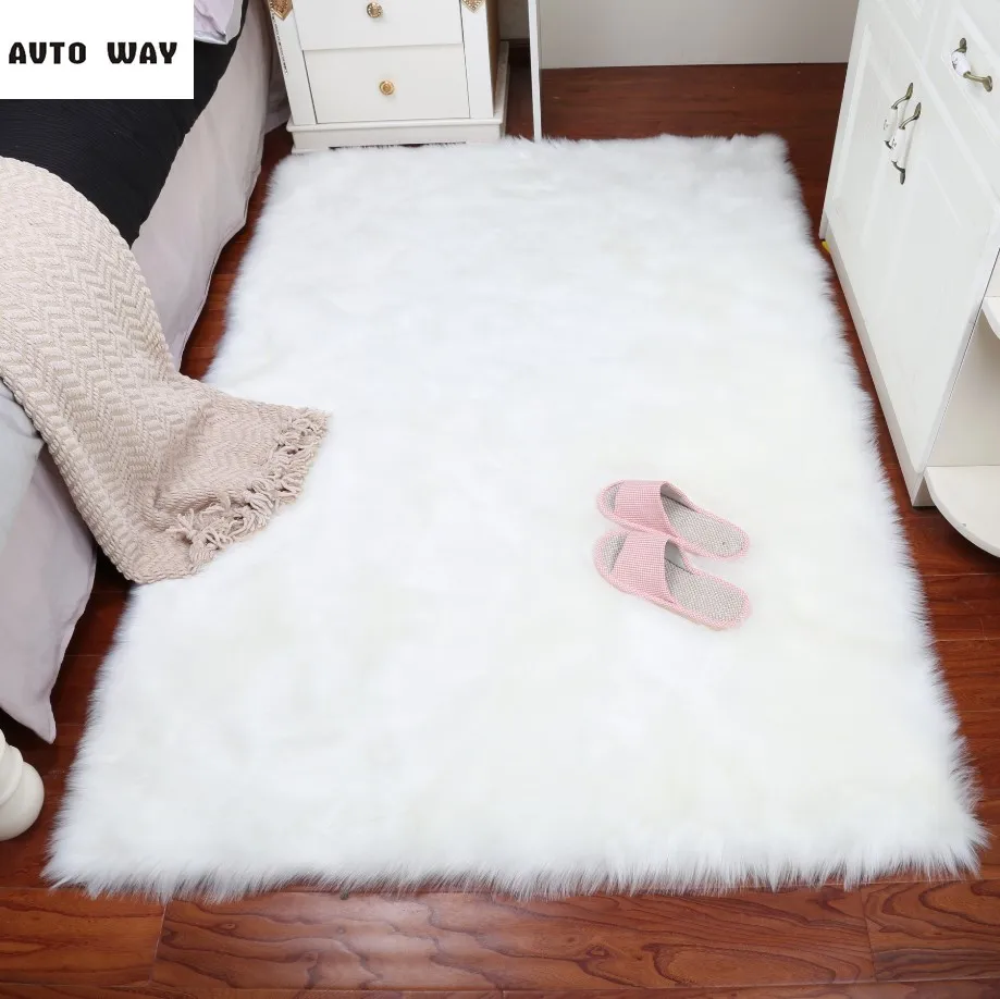 Плюшевый ковер имитация шерсти для спальни магазина коврик окна белый круглый