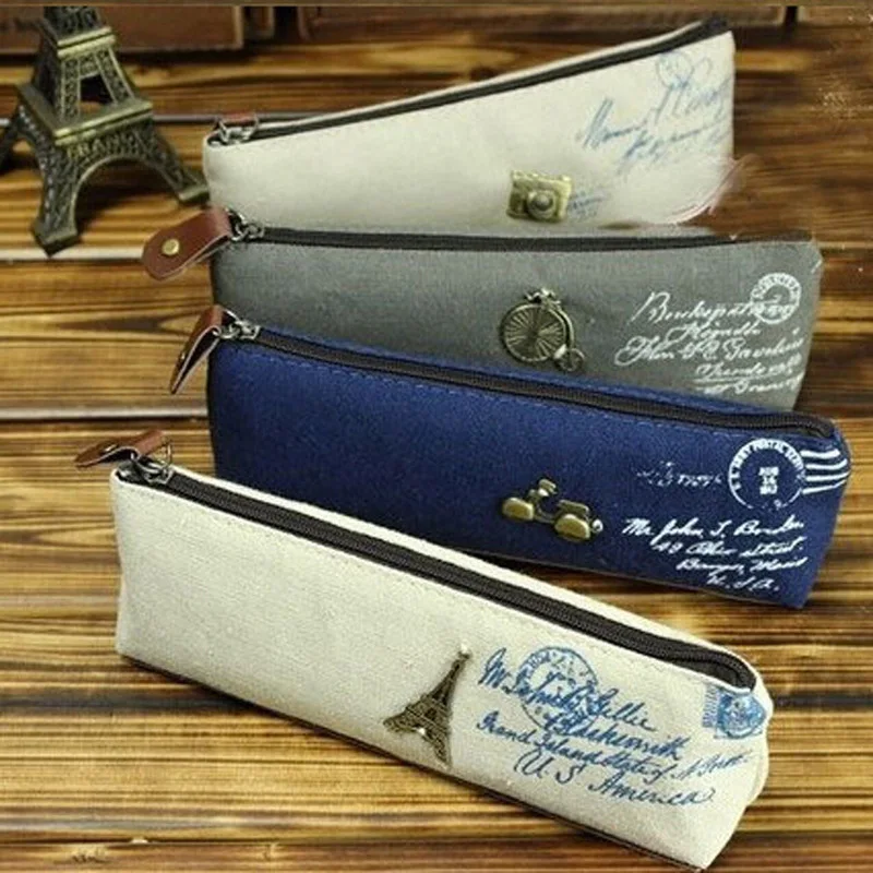 Student Pencil Bag Metal Accessories Canvas Stationery Pen Linen | Канцтовары для офиса и дома