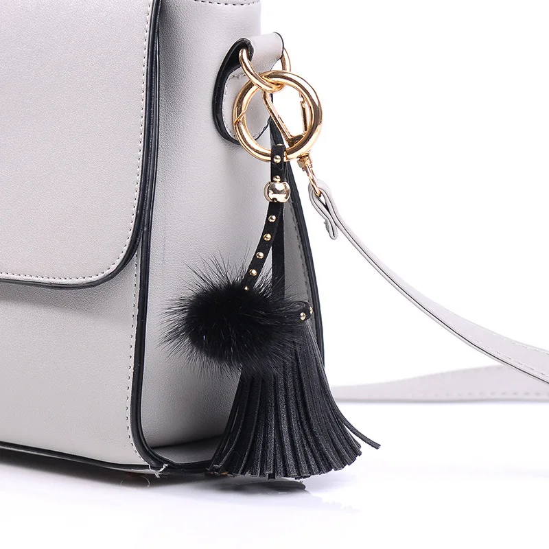 5 видов цветов Брелок модная кожаная кисточка и норка плюшевый помпон шар брелок